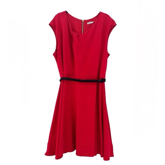 Eliza J Ruby Red Sleeveless Fit & Flare Belted Dress Women's Plus Size 22W‎ - Picture 1 of 8